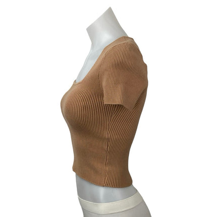 Abercrombie & Fitch Women's Rib Knit Brown Square Neck Short Sleeve Crop Top XS