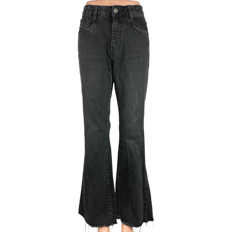 Zara Women's Denim Charcoal Wash Black High Rise Flared Leg Stretch Jeans Size 8