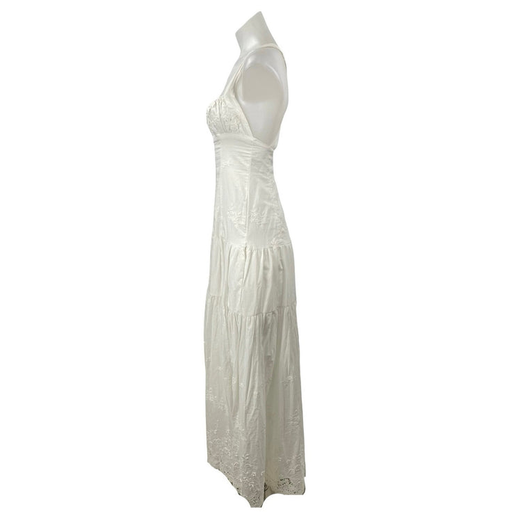 WeWoreWhat White Floral Embroidery Tiered Sleeveless Maxi Flare A-Line Dress XXS
