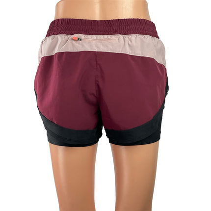 MPG Sports Women's Black Maroon Built-in Compression Athletic Running Shorts XS