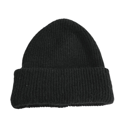 Zara Women's Black Wool Ribbed Knit Foldover Winter Snow Beanie Hat Size M