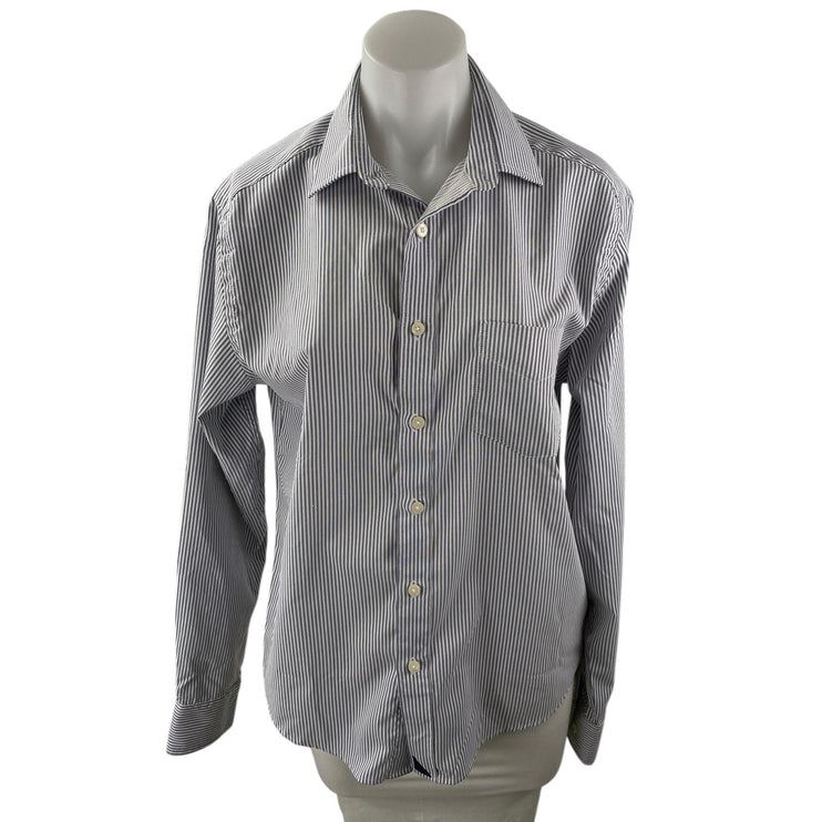 Untuckit Women's Gray Striped Slim Fit Long Sleeve Button Down Shirt Top Size S