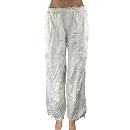 Zara Women White High Rise Baggy Parachute Jogger Wide Leg Trousers Pants Size S