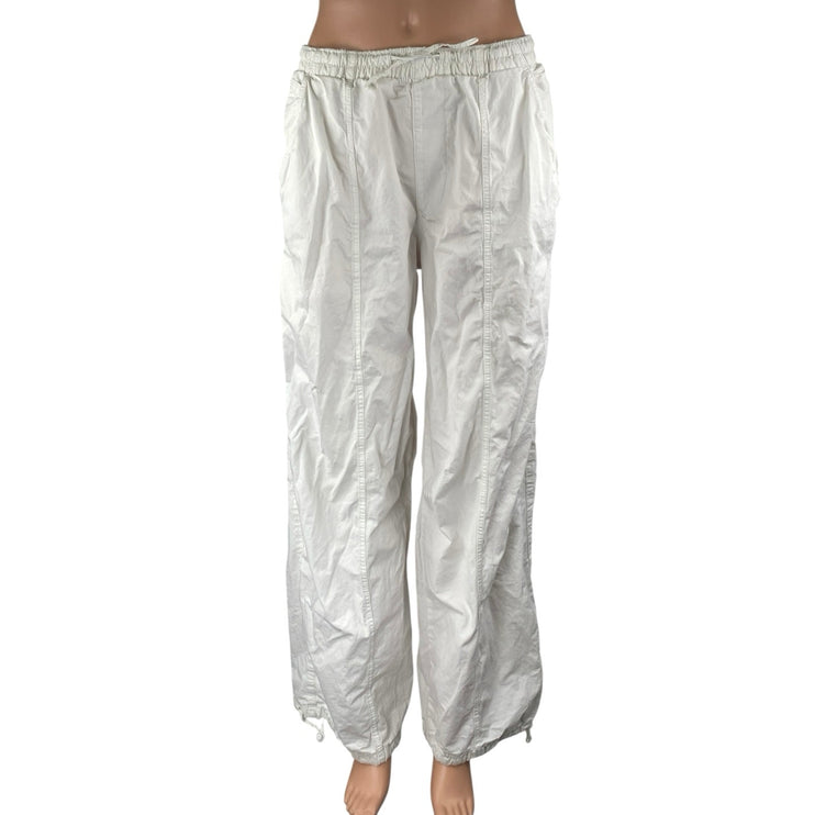Zara Women White High Rise Baggy Parachute Jogger Wide Leg Trousers Pants Size S