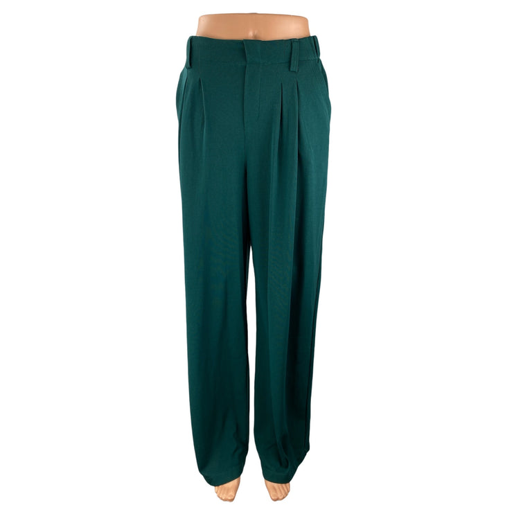 Halara Womens Green High Waisted Pleated Palazzo Wide Leg Trousers Dress Pants S