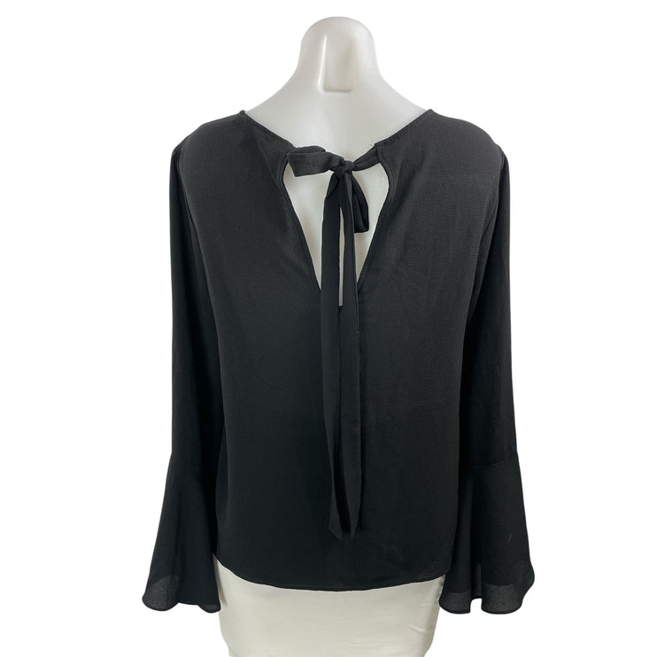 WAYF Women's Black Long Bell Sleeve Tie Knot Boat Neck Knit Blouse Top Size 8