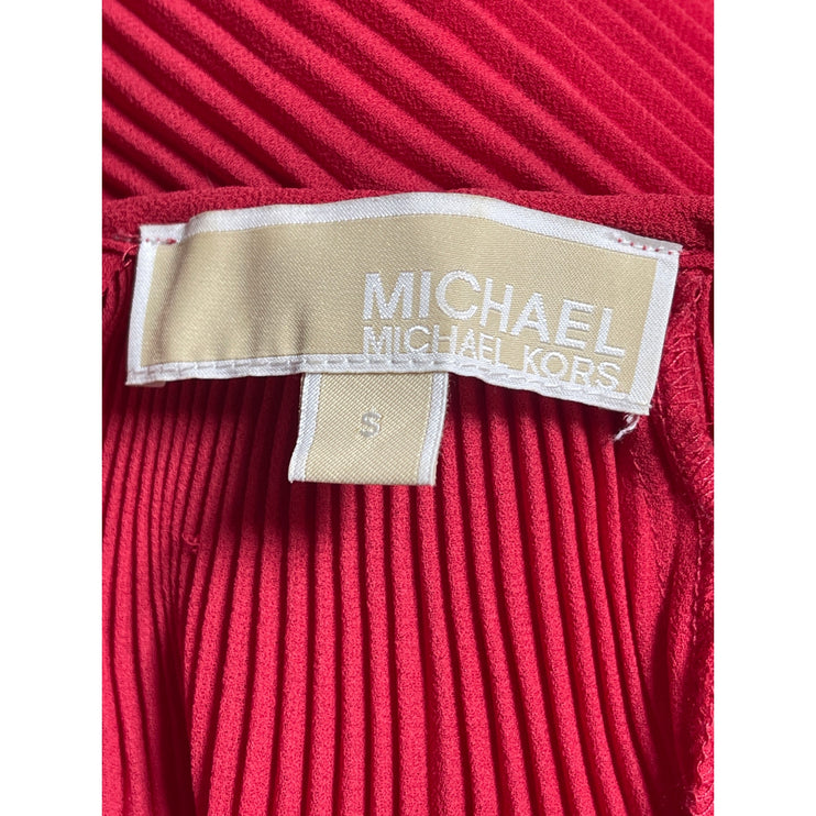 Michael Kors Women's Red Plisse Short Sleeve Round Neck Shirt Blouse Top Size S