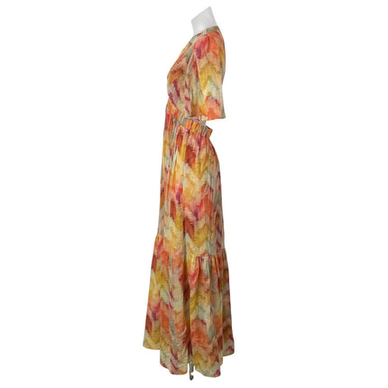 ba&sh Axana Women's Multicolored Short Sleeves Abstract Tiered Maxi Dress Sz S