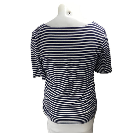 Gap Women's Blue White Striped Square Neck Short Sleeve Knit Tee Shirt Top Sz XL