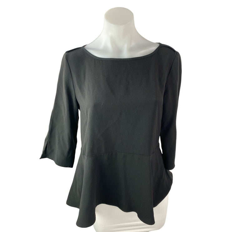 Ann Taylor Women's Black Boat Neck 3/4 Sleeve Loose Fit Peplum Blouse Top Size S