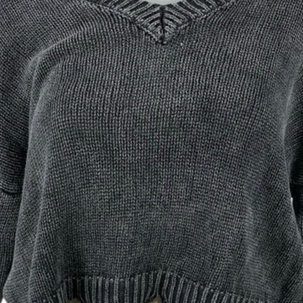 Vintage Havana Women's Gray Distressed Hem Boxy Crop Sweatshirt Sweater Top Sz S