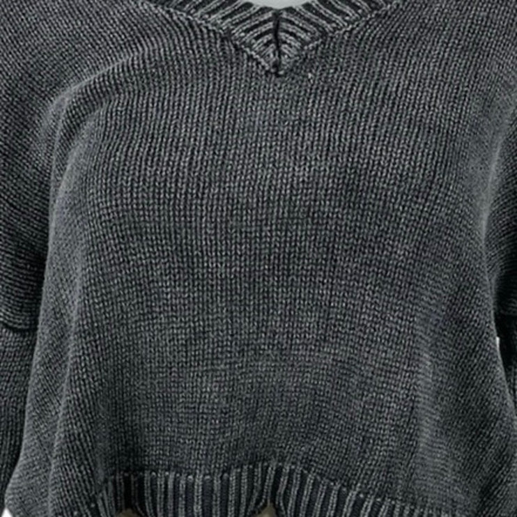 Vintage Havana Women's Gray Distressed Hem Boxy Crop Sweatshirt Sweater Top Sz S