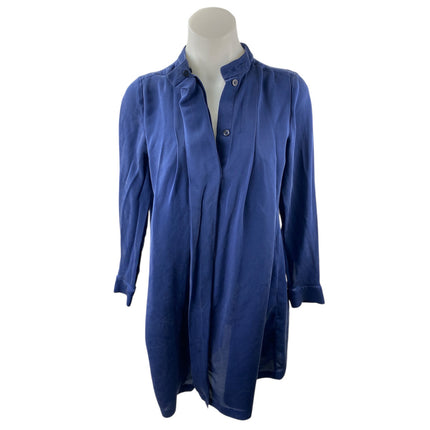 Michael Kors Women's Blue Long Sleeve Button Front Pleated Mini Shirt Dress 0