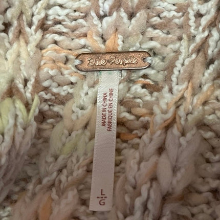 Free People Beige Knit Chunky Long Sleeve Oversized Pullover Sweater Top Size L