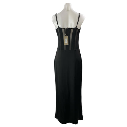 NEW Meshki Priya Black Mesh Sheer Bustier Corset Cami Sleeveless Maxi Dress L