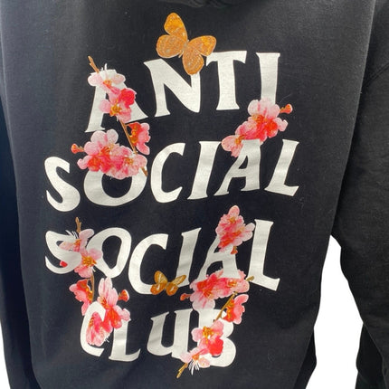 Anti Social Social Club Kkoch Black Logo Floral Graphic Hoodie Sweatshirt Top M