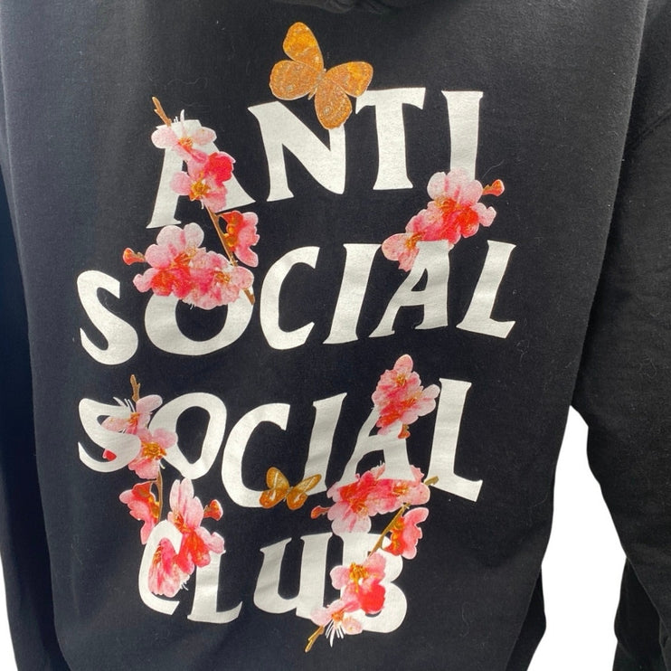 Anti Social Social Club Kkoch Black Logo Floral Graphic Hoodie Sweatshirt Top M