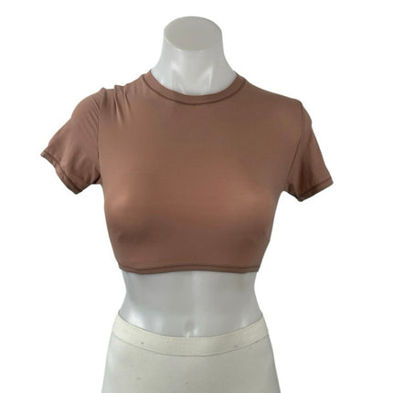 Skims Fits Everybody Womens Brown Short Sleeve Ultra Crop Baby Tee T-Shirt Top S