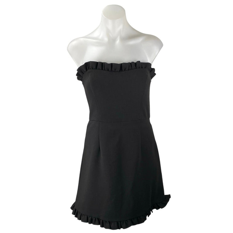 French Connection Black Sleeveless Strapless Ruffle Mini A-line Tube Dress Sz 6