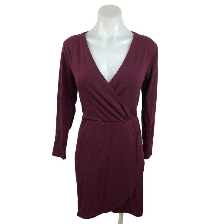 Ann Taylor LOFT Purple Burgandy Faux Wrap V-Neck Long Sleeve Career Dress Size 8