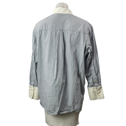 GAP Womens Blue White Long Sleeves Pinstripe Wide Cuff Button Down Shirt Top XS