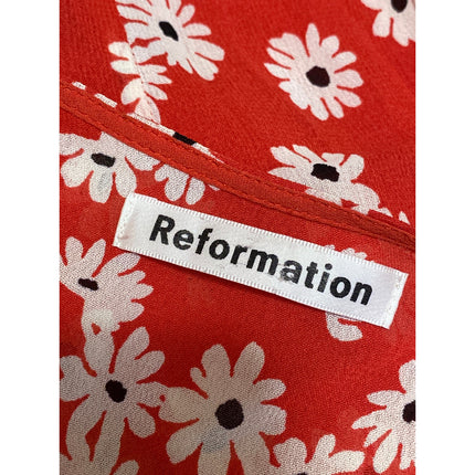 Reformation Womens Oopsie Daisy Carina Red Floral Midi Flare A-Line Wrap Dress S