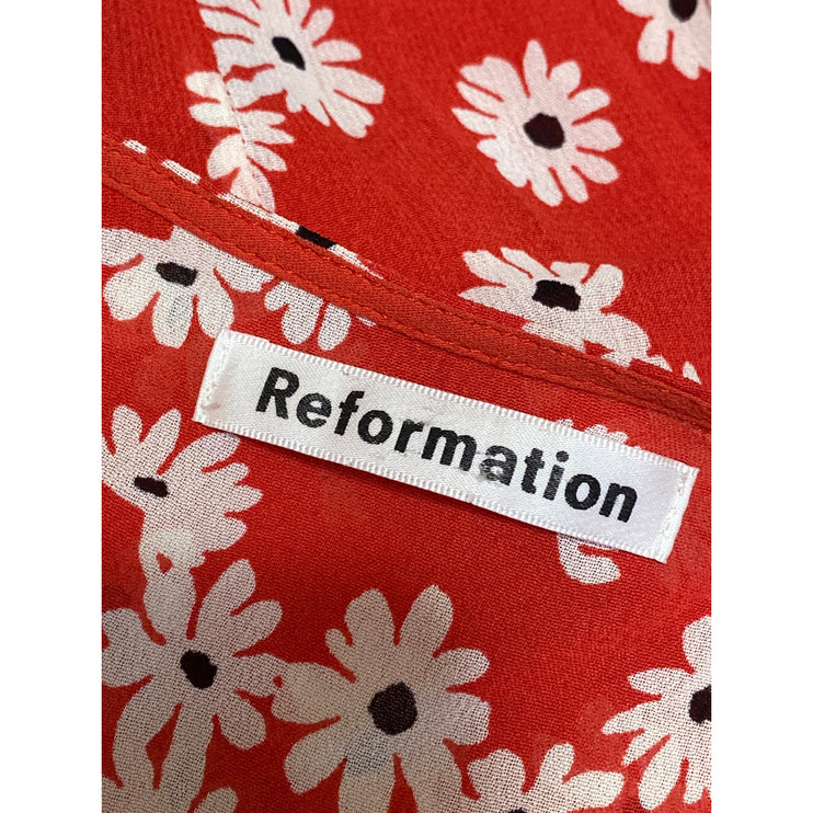 Reformation Womens Oopsie Daisy Carina Red Floral Midi Flare A-Line Wrap Dress S