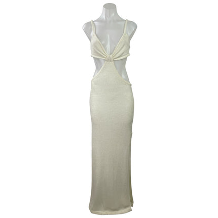 12th Tribe Women's Cream Sleeveless Knit Twisted Knot Slit Cutouts Maxi Dress S