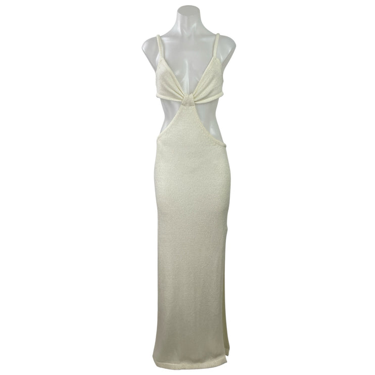 12th Tribe Women's Cream Sleeveless Knit Twisted Knot Slit Cutouts Maxi Dress S