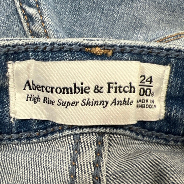 Abercrombie & Fitch Blue Distressed High Rise Super Skinny Ankle Denim Jeans 24