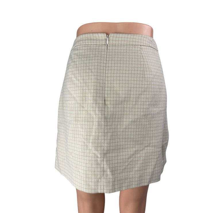 Mixxo Women's Cream High Waist Checkered Zip Back Twill Mini Wrap Skirt Size 26