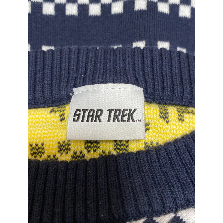 Star Trek Men's Navy Blue Fair Isle Knit Long Sleeve Crew Sweater Top One Size