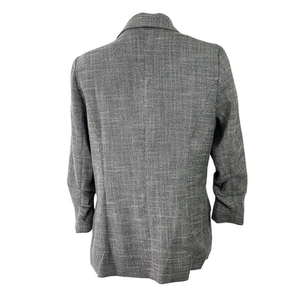 NEW Skies Are Blue Gray Plaid Open Front Ruched Sleeves Blazer Coat Jacket Sz M