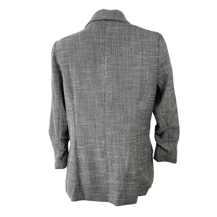 NEW Skies Are Blue Gray Plaid Open Front Ruched Sleeves Blazer Coat Jacket Sz M
