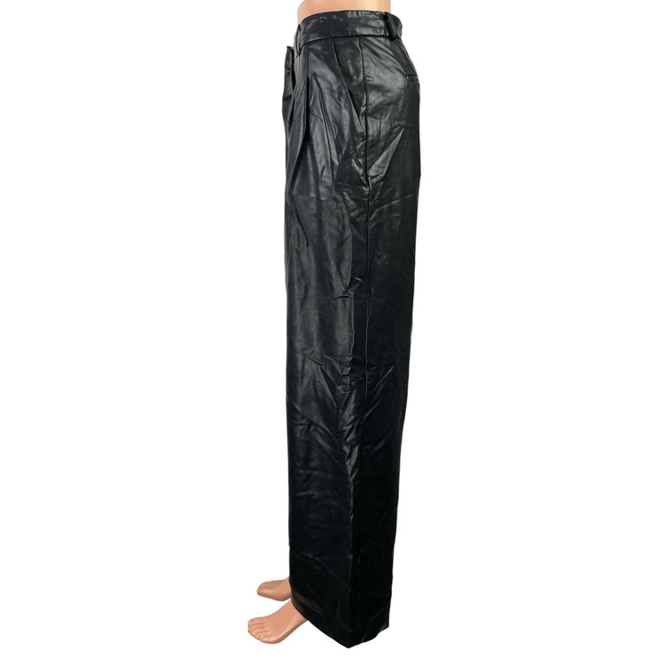 Worthington Black Faux Vegan Leather High Waisted Wide Leg Trousers Pants Sz 12