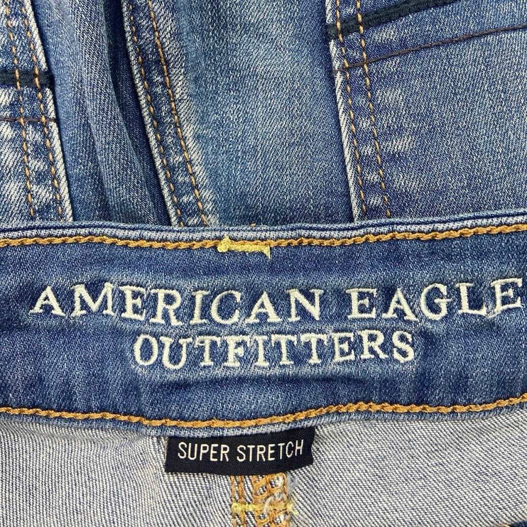 American Eagle Blue Medium Wash Mid Rise Cotton Stretch Cutoff Jean Short Size 4