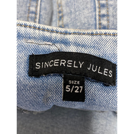 Sincerely Jules Blue Raw Frayed Hem Wrap Asymmetrical Midi Pencil Denim Skirt 5