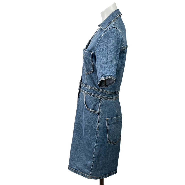 Zara Women's Blue Denim Jean Short Sleeve Button Down A Line Mini Dress Size M