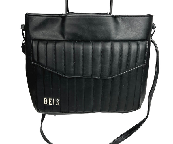 Beis the messenger backpack BEIS Black Faux Leather Convertible Laptop Sleeve The  main image 3