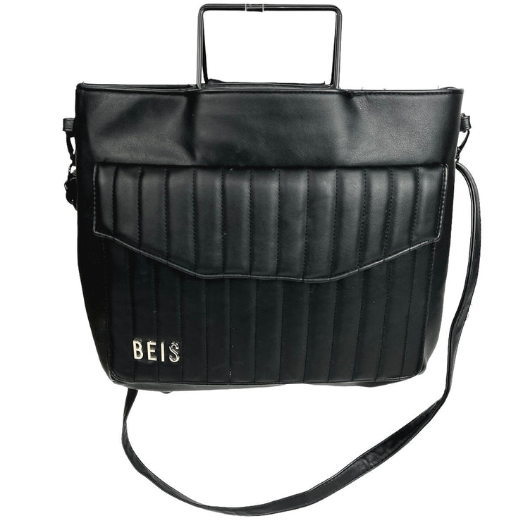 BEIS Black Faux Leather Convertible Laptop Sleeve The Messenger Backpack Bag