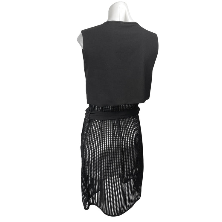 Decjuba Women's Black Sleeveless Belted Sheer Wrap Overcoat Jacket Size S/M