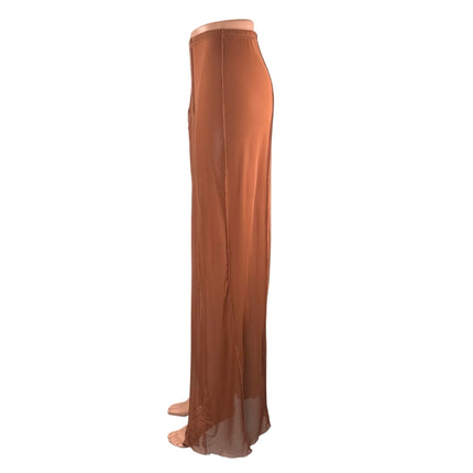 PrettyLittleThing Brown Sheer Mesh Patchwork High Slit Pencil Maxi Skirt Size 4