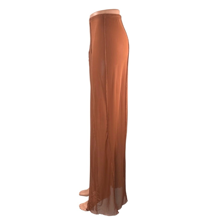 PrettyLittleThing Brown Sheer Mesh Patchwork High Slit Pencil Maxi Skirt Size 4