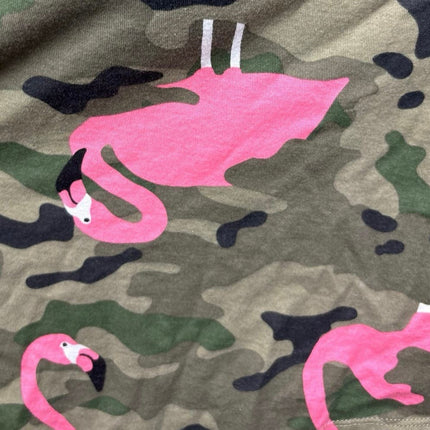 Zara Green Pink Cotton Camouflage Army Flamingo Short Sleeve T-Shirt Top Size S