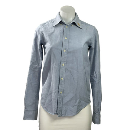 Ralph Lauren Rugby University Oxford Blue Long Sleeve Button Up Shirt Top Size 0
