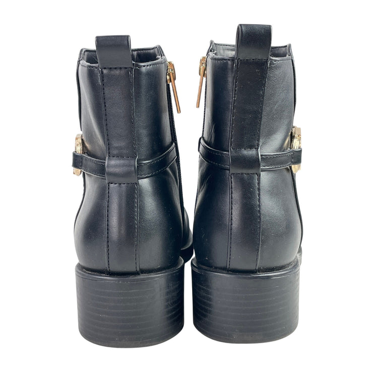 Tommy Hilfiger Women's Black Leather  Round Toe Block Heel Ankle Booties Boots 8