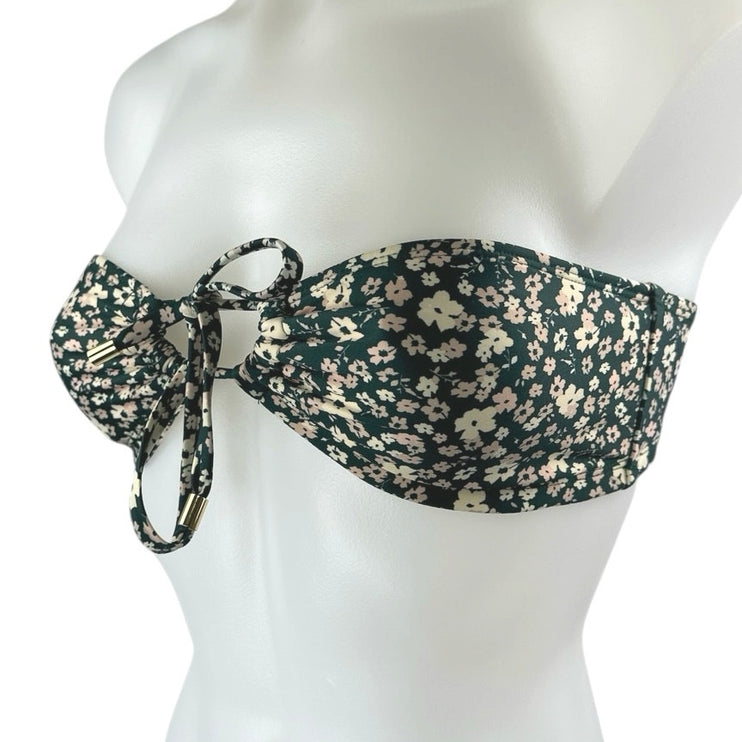 Peony Women's Black Floral Bandeau Two Piece Bikini Swimsuit Swimwear Size 6/8