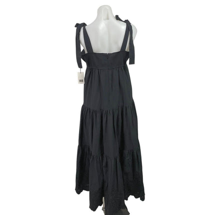 NEW Jason Wu Black Sleeveless Tie Strap Square Neck Tiered A Line Maxi Dress XL