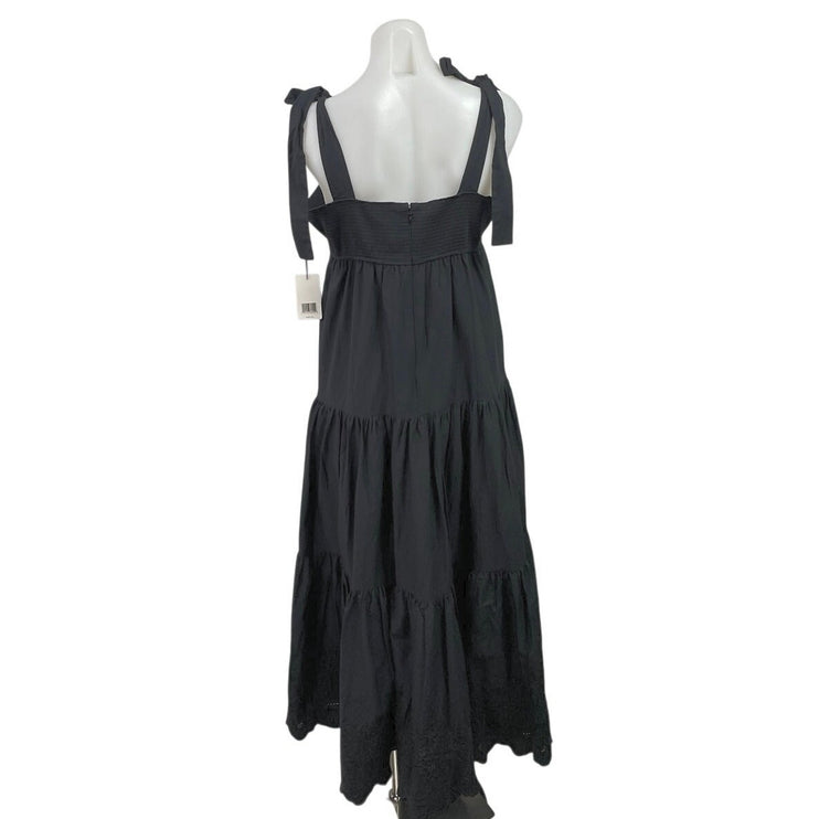 NEW Jason Wu Black Sleeveless Tie Strap Square Neck Tiered A Line Maxi Dress XL