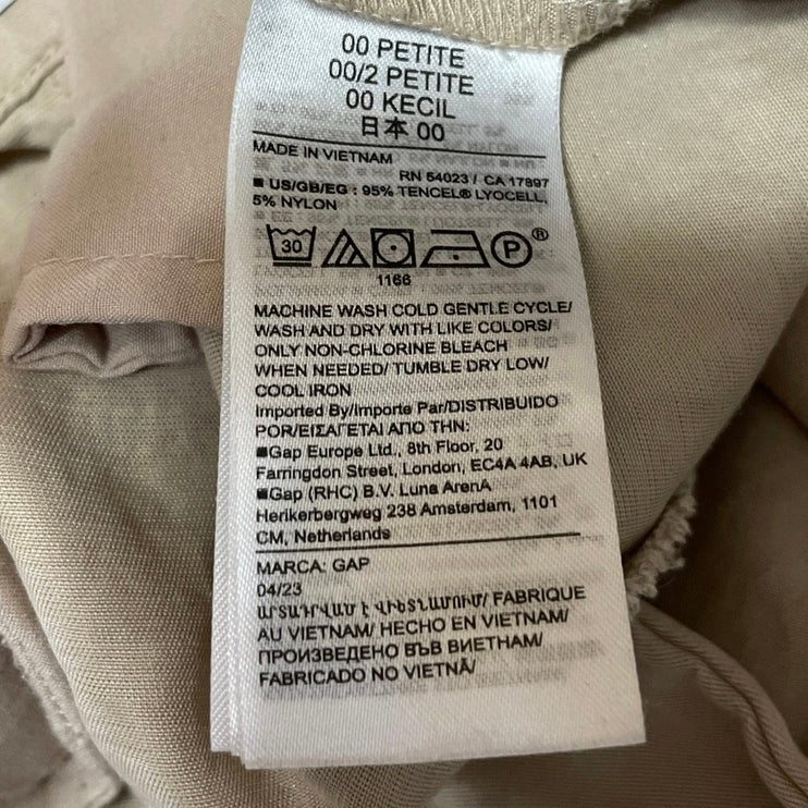GAP Women's Beige High Waisted Pleated Straight Wide Leg Trouser Pants Size 00
